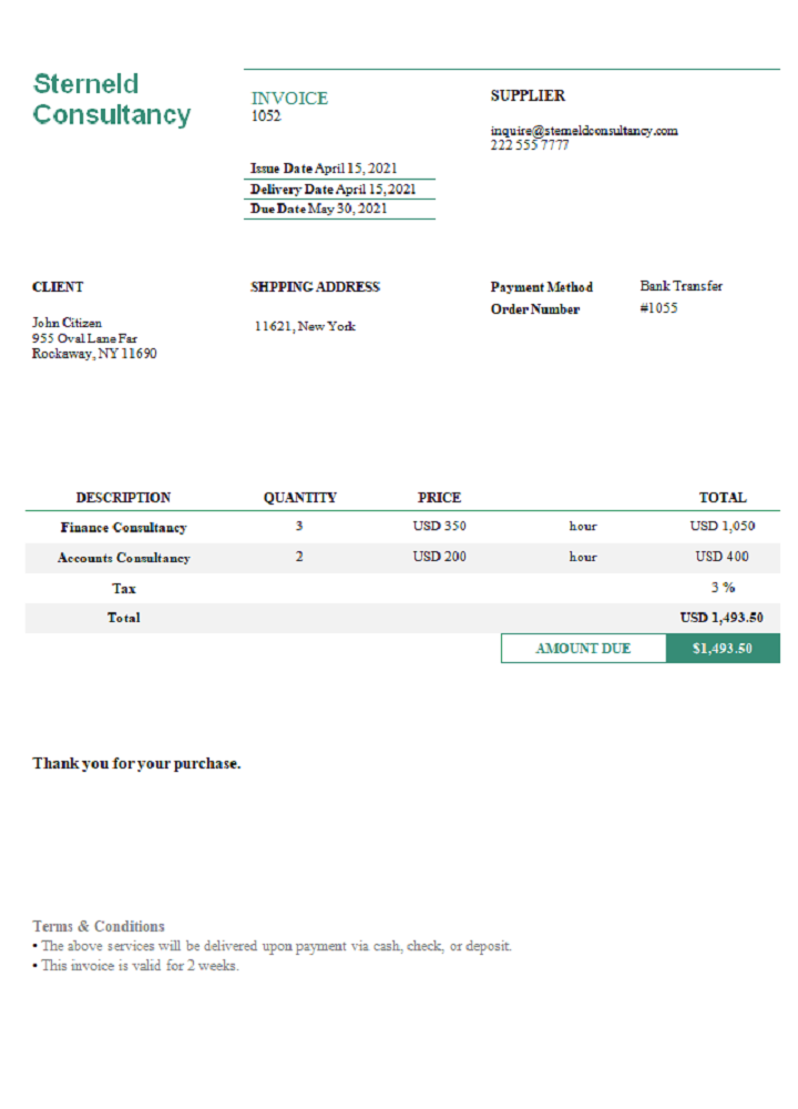 USA Sterneld Consultancy invoice PSD template